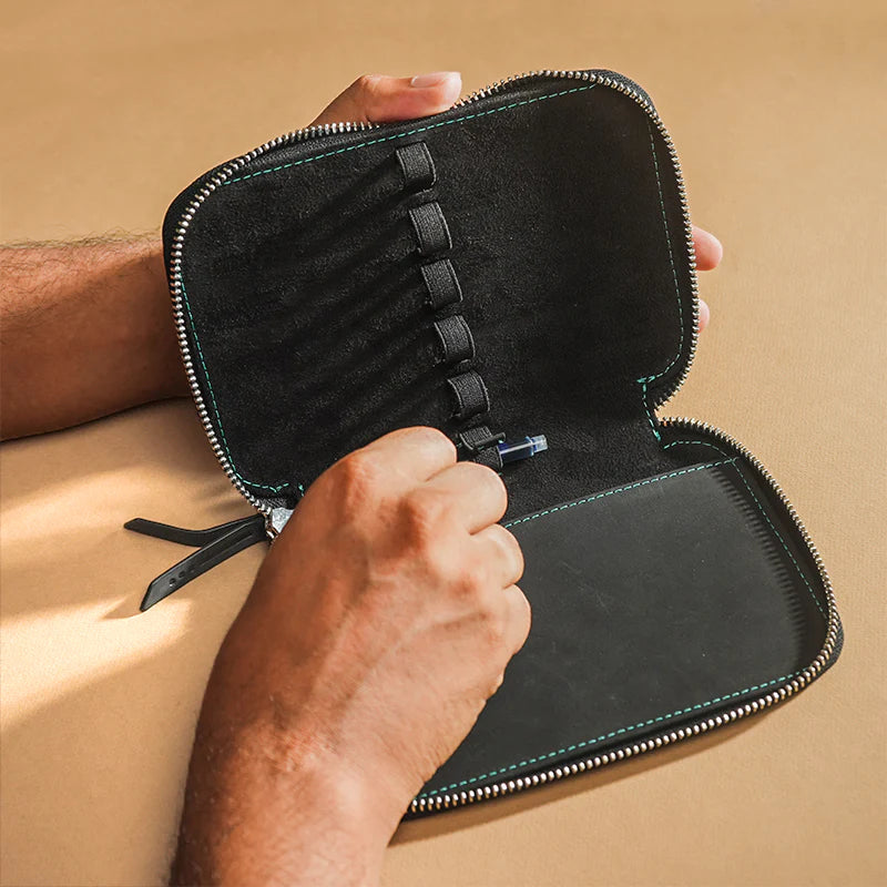 Endless Companion Leather Adjustable Pen Pouch - 5 Pens - Black