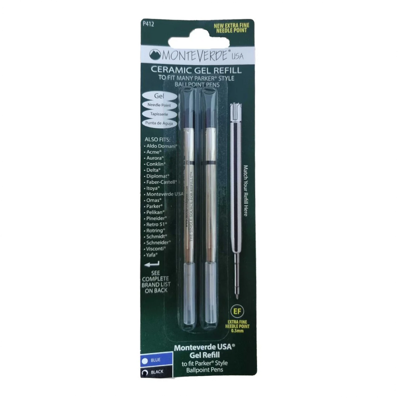 Monteverde P412 Parker Black Extra Fine Ceramic Gel Ballpoint Refill, Pk2