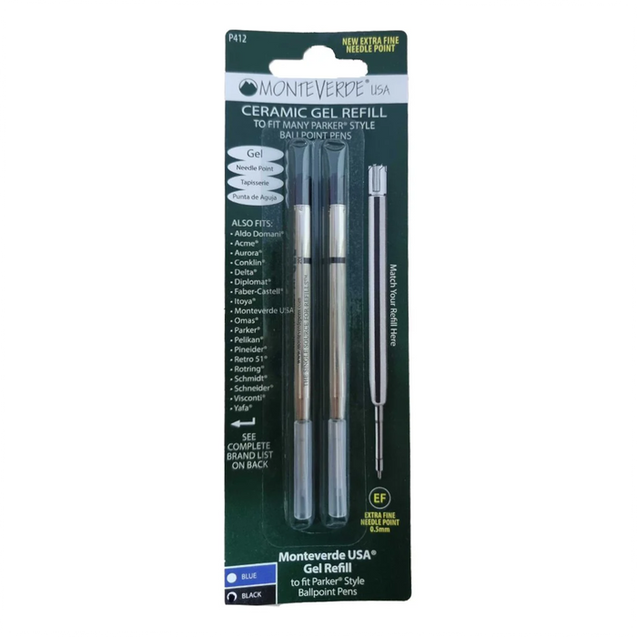 Monteverde P412 Parker Black Exrtra Fine Ceramic Gel Ballpoint Refill, Pk2