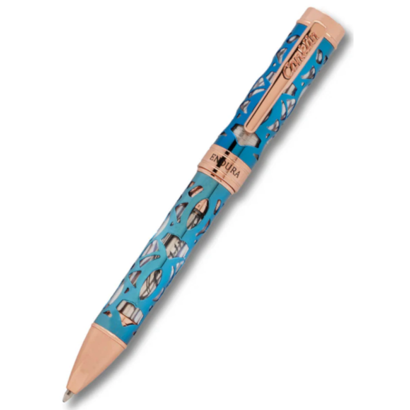 Conklin Endura Deco Crest Demonstrator Ballpoint Pen - Blue / Rose Gold