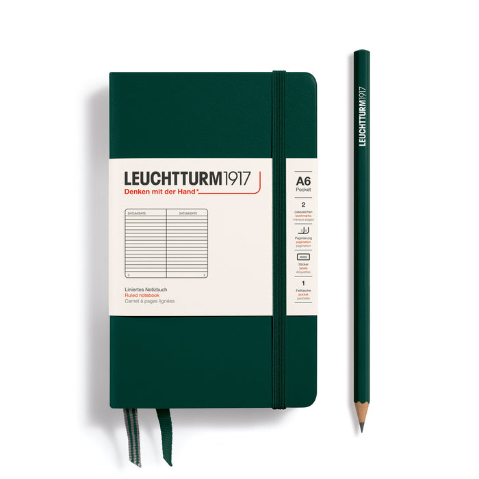 Leuchtturm1917 Hardcover Pocket Notebook (A6), Ruled - Forest Green