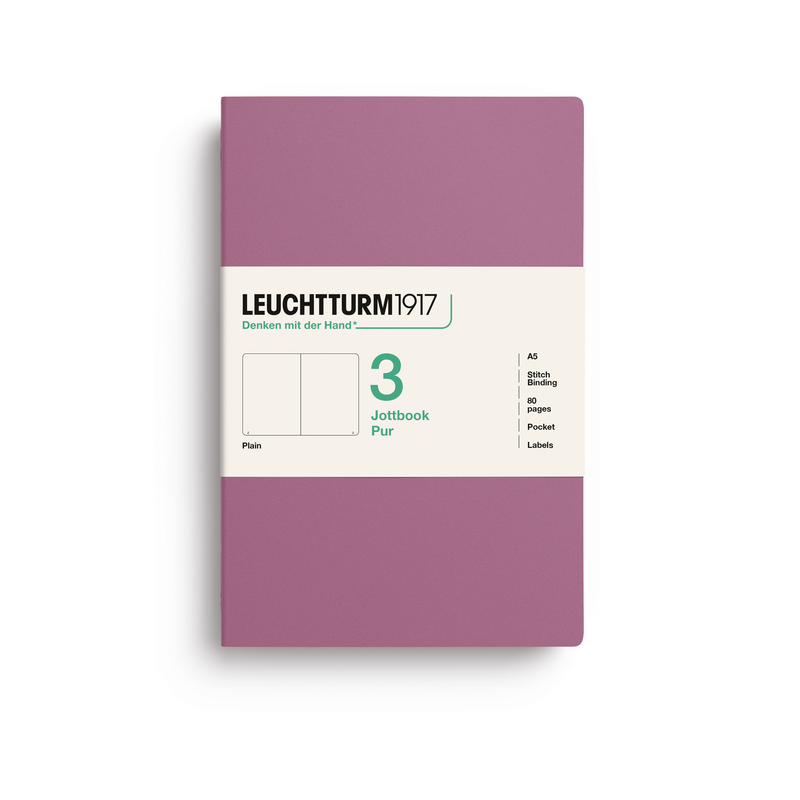 Leuchtturm1917 Pur Jottbook (A5), Plain - Dusty Rose (3 Pack)