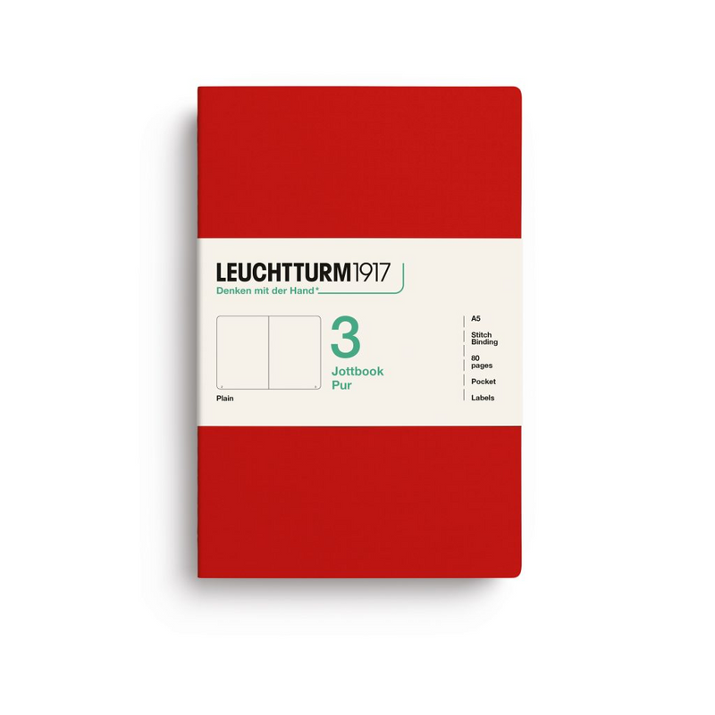 Leuchtturm1917 Pur Jottbook (A5), Plain - Cherry (3 Pack)