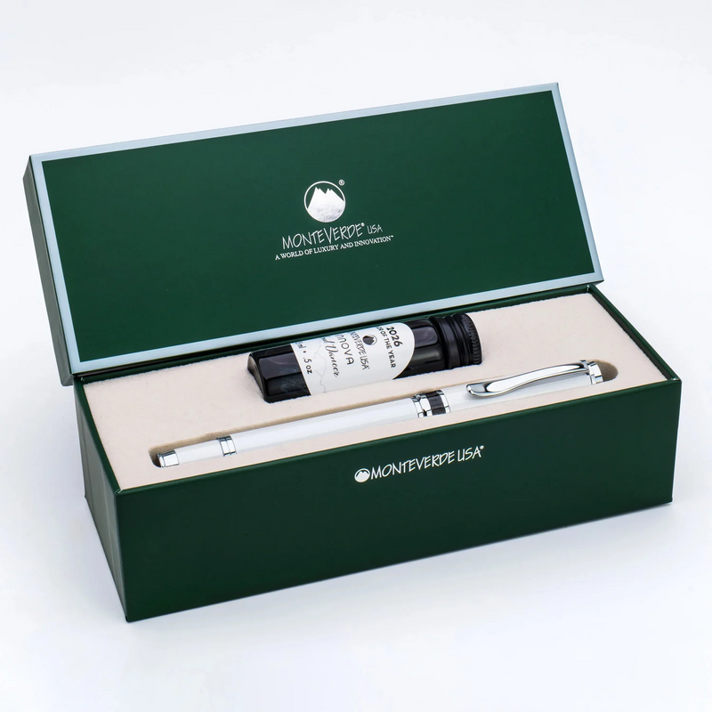 Monteverde Innova Cloud Dancer w/ Chrome Trim Fountain Pen & Ink Set