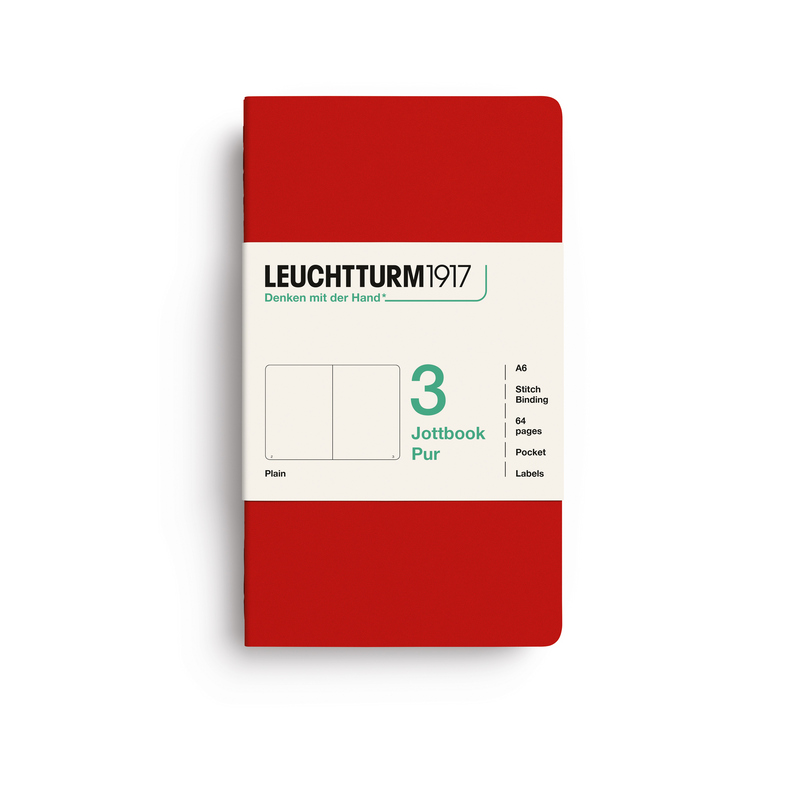Leuchtturm1917 Pur Jottbook (A6), Plain - Cherry (3 Pack)
