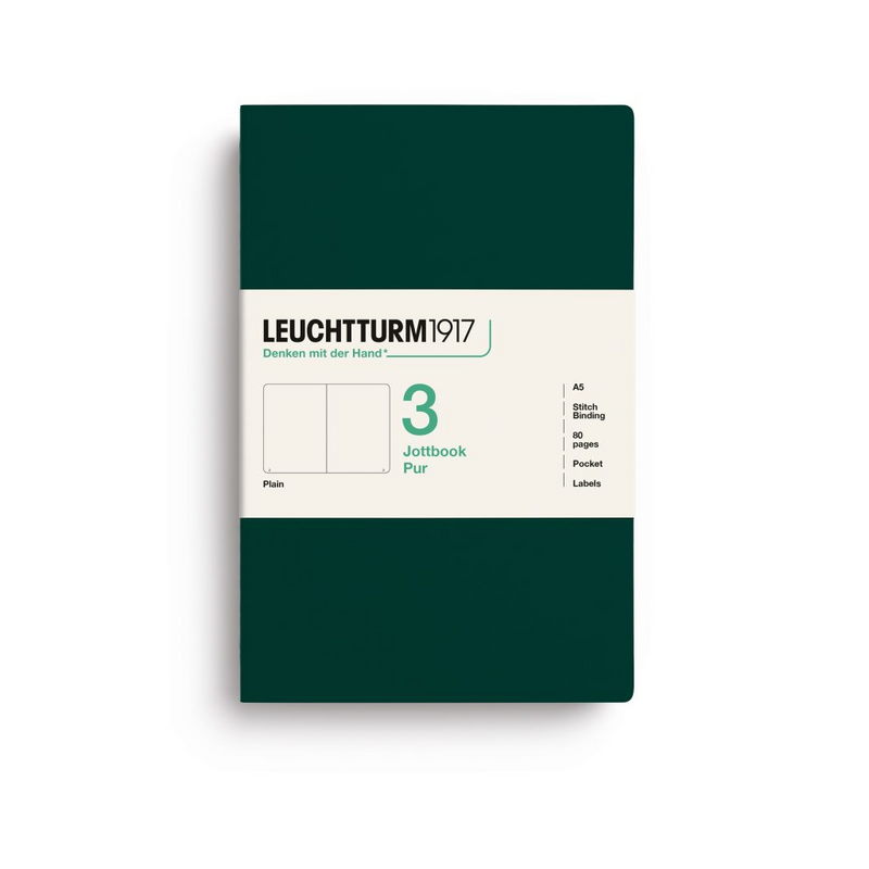 Leuchtturm1917 Pur Jottbook (A5), Plain - Forest Green (3 Pack)