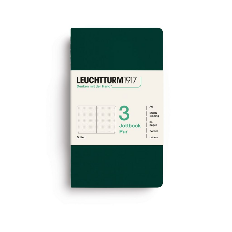 Leuchtturm1917 Pur Jottbook (A6), Dotted - Forest Green (3 Pack)
