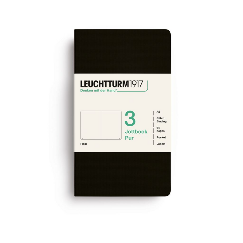 Leuchtturm1917 Pur Jottbook (A6), Plain - Black (3 Pack)