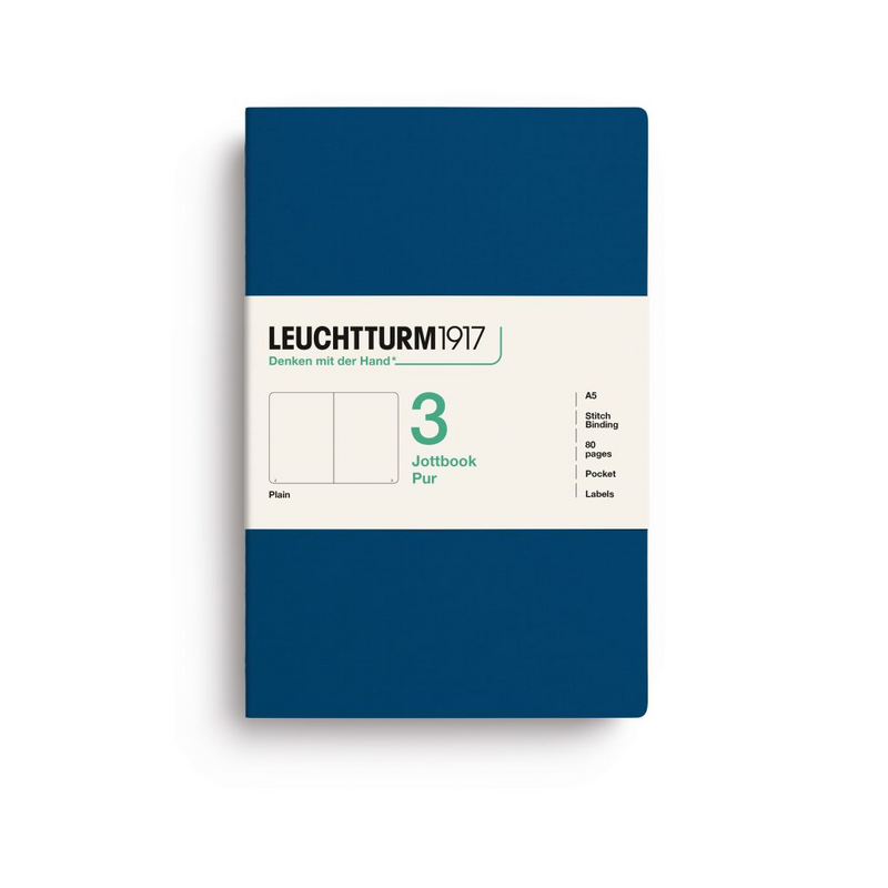 Leuchtturm1917 Pur Jottbook (A5), Plain - Indigo (3 Pack)