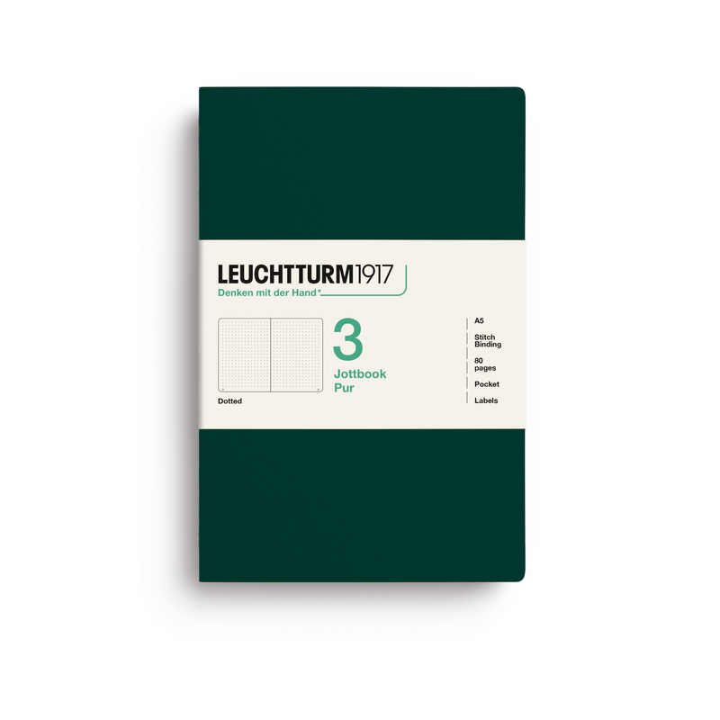 Leuchtturm1917 Pur Jottbook (A5), Dotted - Forest Green (3 Pack)