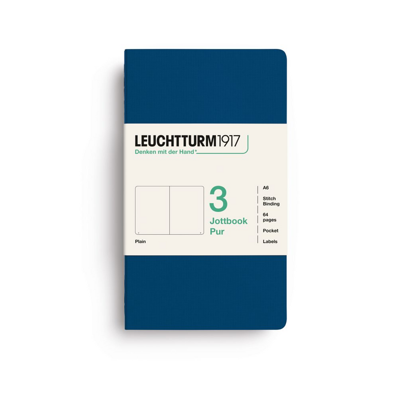 Leuchtturm1917 Pur Jottbook (A6), Plain - Indigo (3 Pack)