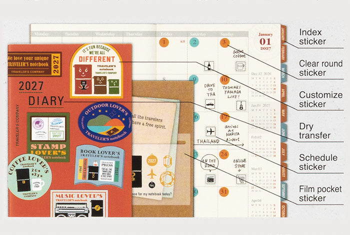 TRAVELER'S Notebook 2027 Diary Refill - Customised Sticker Set