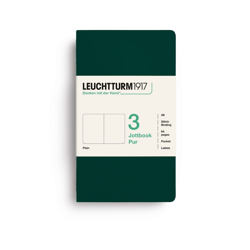 Leuchtturm1917 Pur Jottbook (A6), Plain - Forest Green (3 Pack)