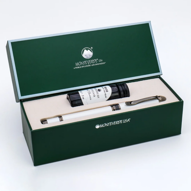 Monteverde Innova Cloud Dancer w/ Gunmetal Trim Fountain Pen & Ink Set