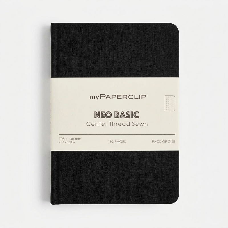 myPAPERCLIP Neo Basic Centre Thread Softcover A6 Notebook - Black