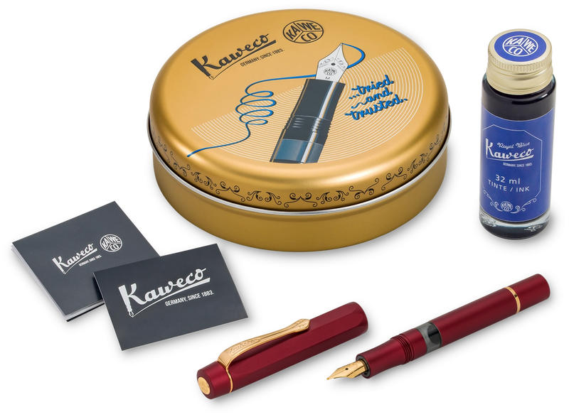 Kaweco Piston Sport AL Fountain Pen and Ink Gift Set - Burgundy/Gold [PRE-ORDER]