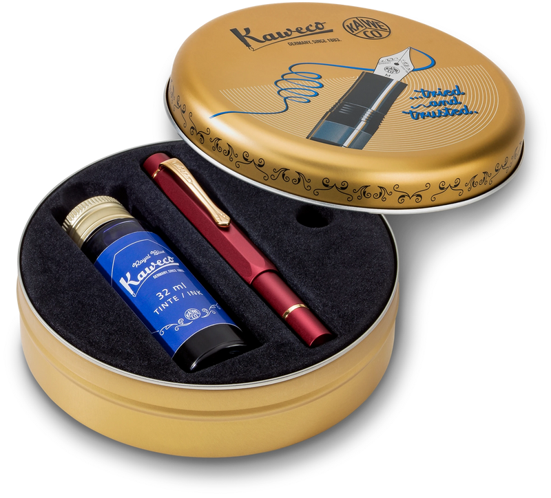 Kaweco Piston Sport AL Fountain Pen and Ink Gift Set - Burgundy/Gold [PRE-ORDER]