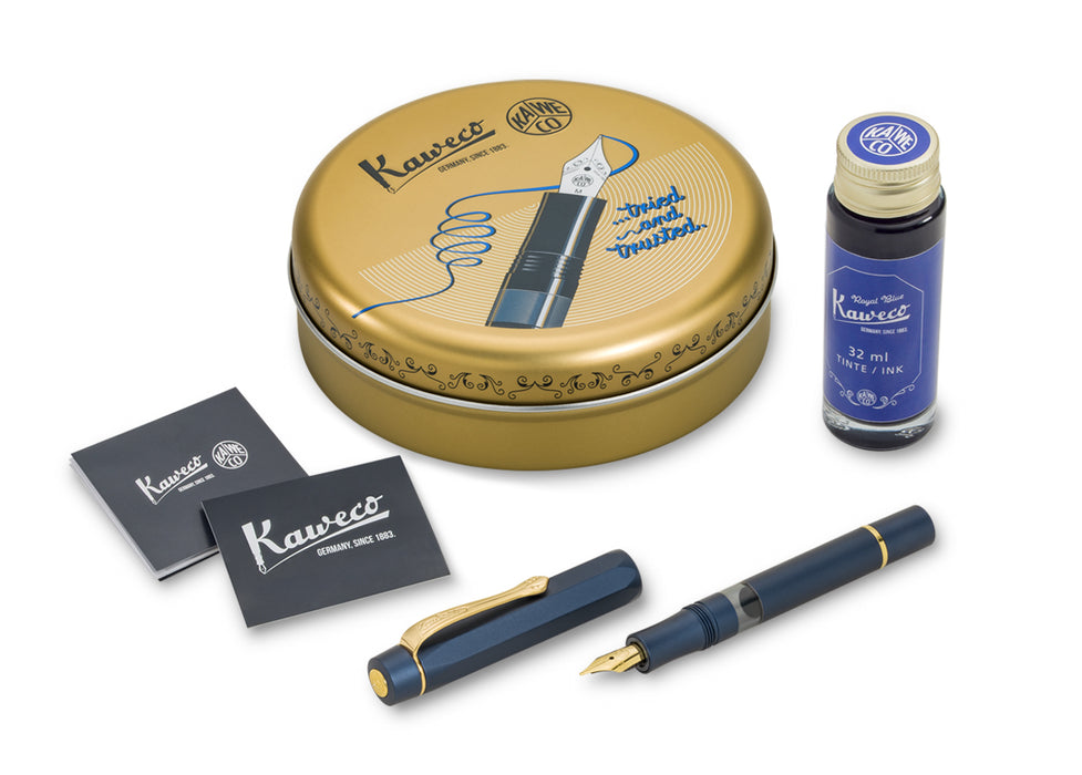 Kaweco Piston Sport AL Fountain Pen and Ink Gift Set - Navy/Gold