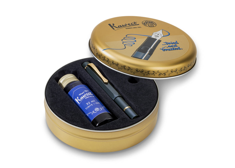 Kaweco Piston Sport AL Fountain Pen and Ink Gift Set - Navy/Gold