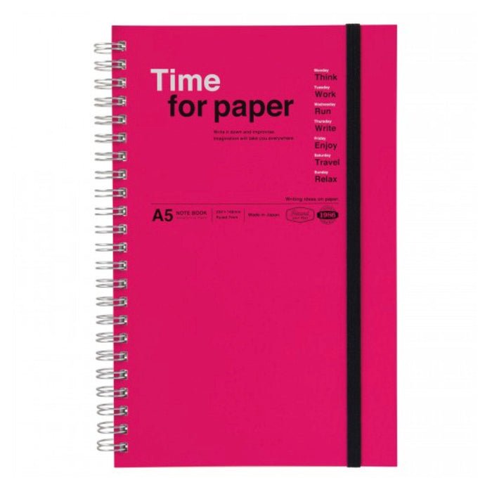 Mark's Tokyo Edge Time For Paper Spiral Notebook With Elastic Band - A5 Pink