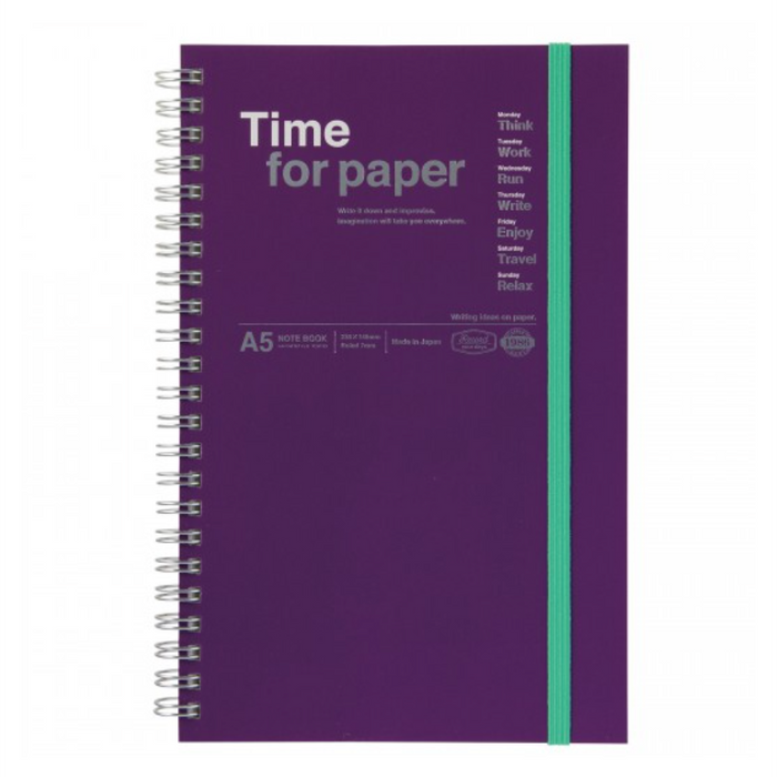 Mark's Tokyo Edge Time For Paper Spiral Notebook With Elastic Band - A5 Purple