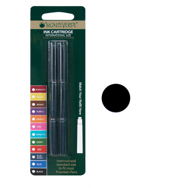 Monteverde G302 Fountain Pen Cartridges, Black Pk6
