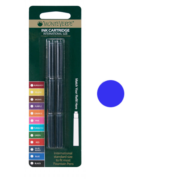 Monteverde G302 Fountain Pen Cartridges, Blue Pk6