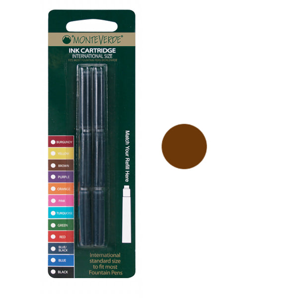 Monteverde G302 Fountain Pen Cartridges, Brown Pk6