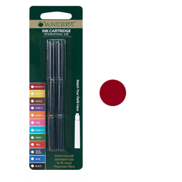 Monteverde G302 Fountain Pen Cartridges, Burgundy Pk6