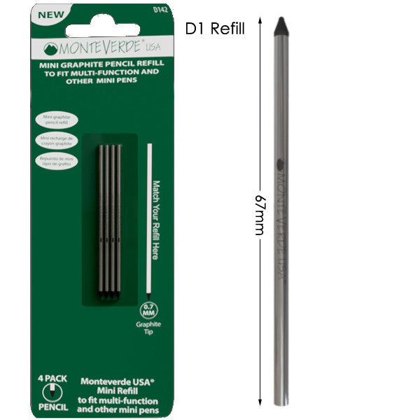 Monteverde D142 Black Mini 0.7mm Graphite Pencil Refill, Pk4