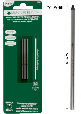 Monteverde D142 Black Mini 0.7mm Graphite Pencil Refill, Pk4