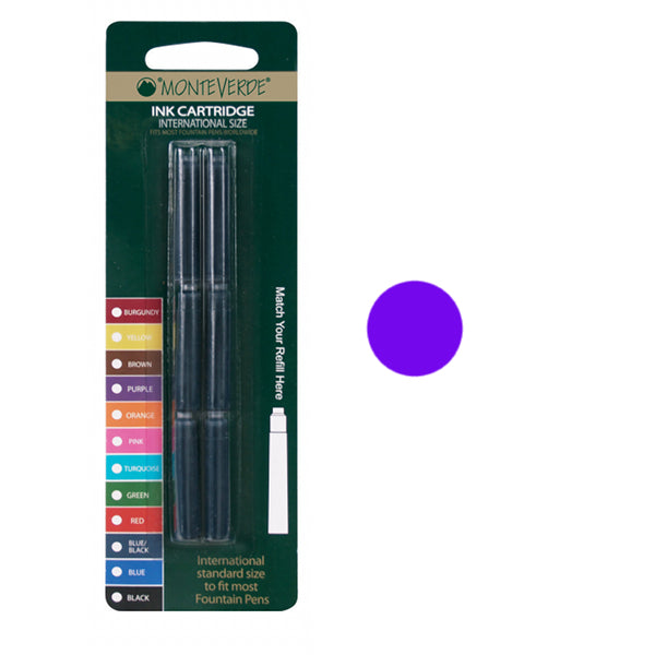 Monteverde G302 Fountain Pen Cartridges, Purple Pk6
