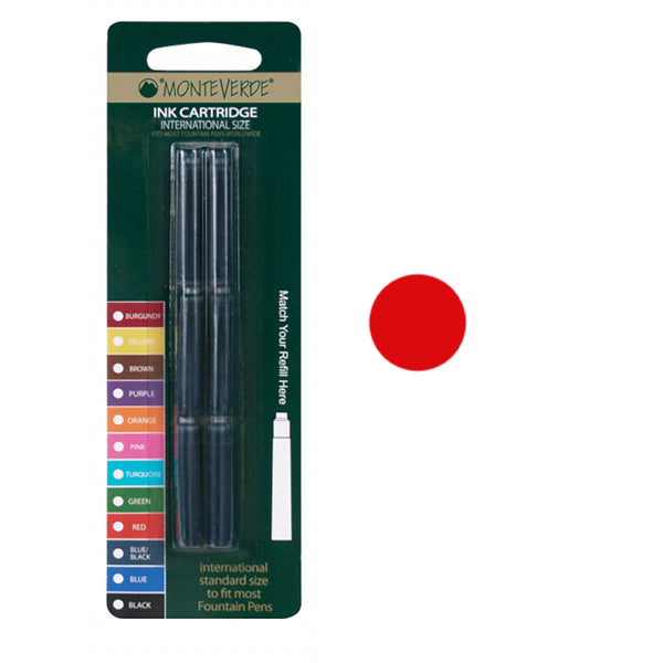 Monteverde G302 Fountain Pen Cartridges, Red Pk6