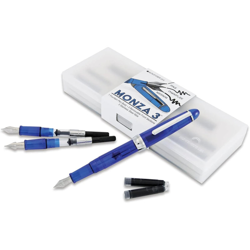 Monteverde Monza 3 Fountain Pen Set (Fine, Medium, Flex) – Blue
