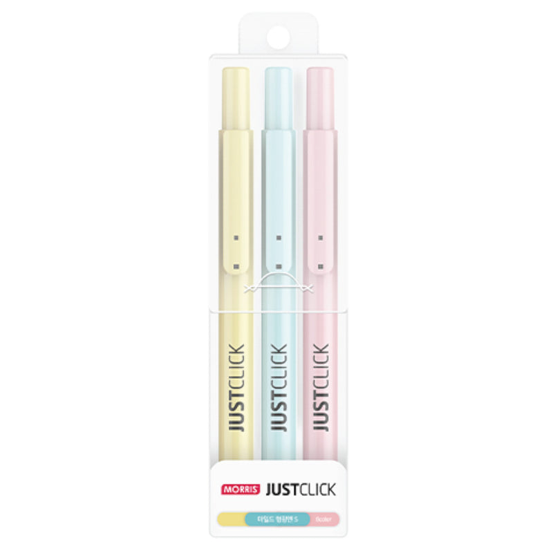 Morris JUSTCLICK Retractable MRH-205 Highlighter S – Mild 3 Colour Set