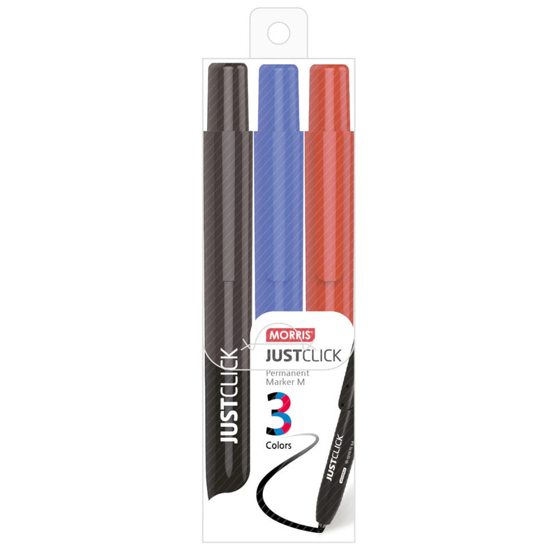 Morris JUSTCLICK Retractable Permanent Marker M – 3 Colour Set 1.5mm