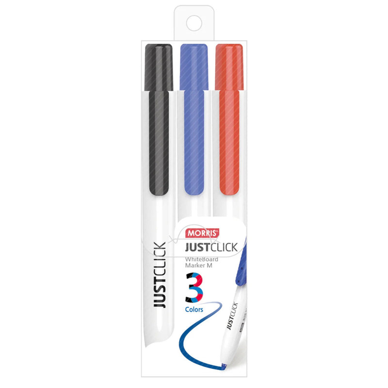 Morris JUSTCLICK Retractable Whiteboard Marker M – 3 Colour Set 2.0mm