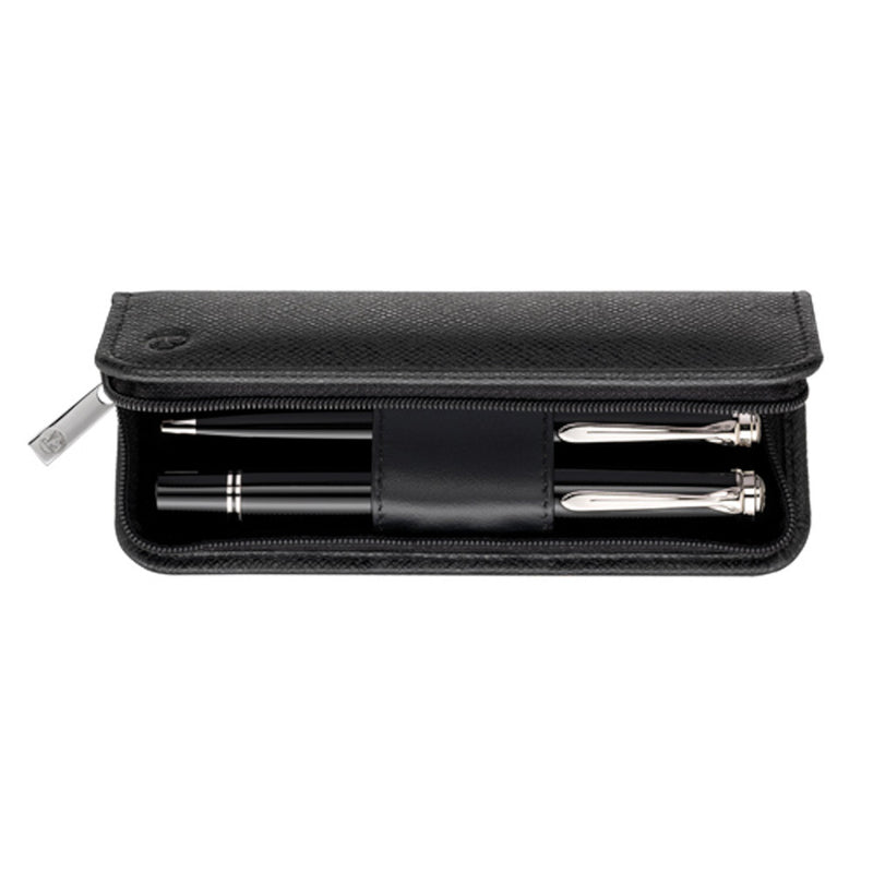 Pelikan Top-Grain Leather Zip 2 Pen Case - Black