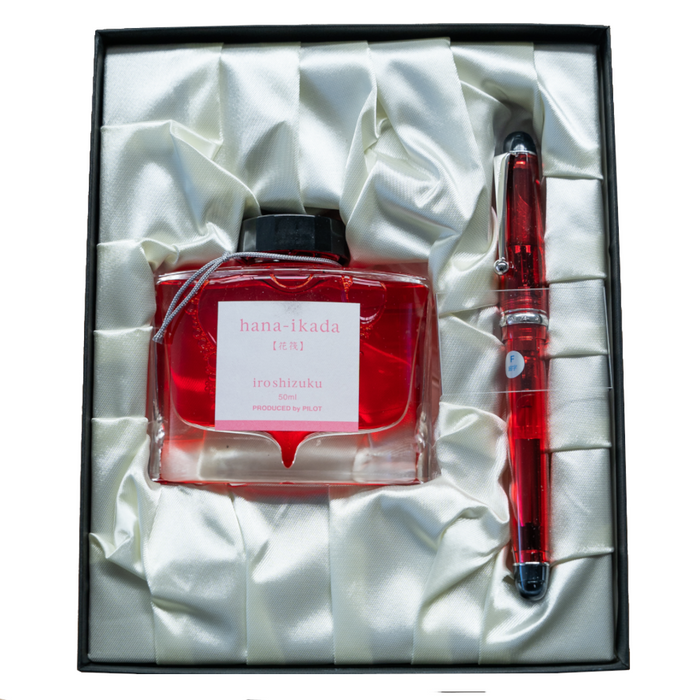 Pilot Custom 74 Fountain Pen and Ink Gift Set - Clear Red