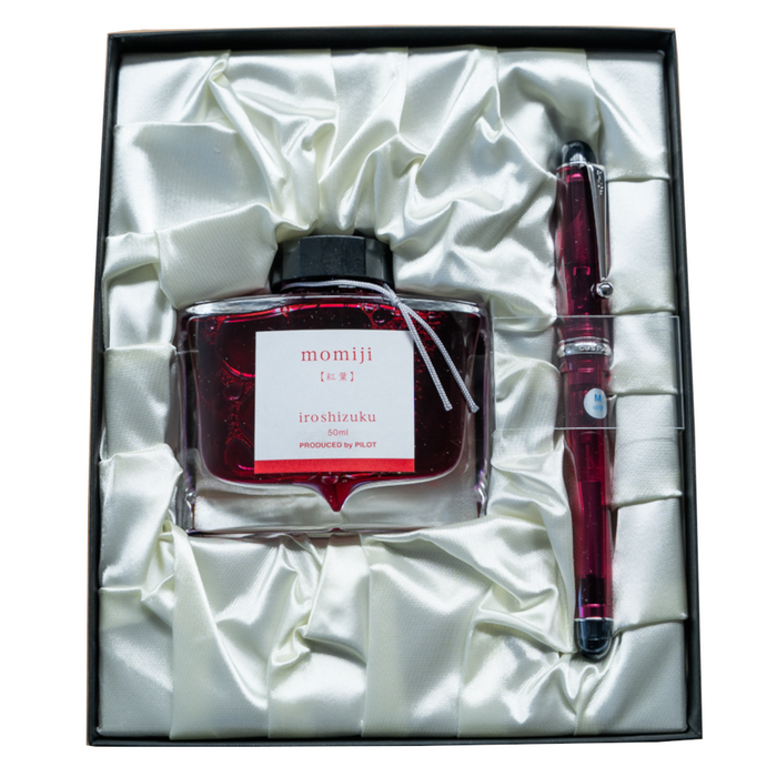 Pilot Custom 74 Fountain Pen and Ink Gift Set - Wine Red (Merlot)