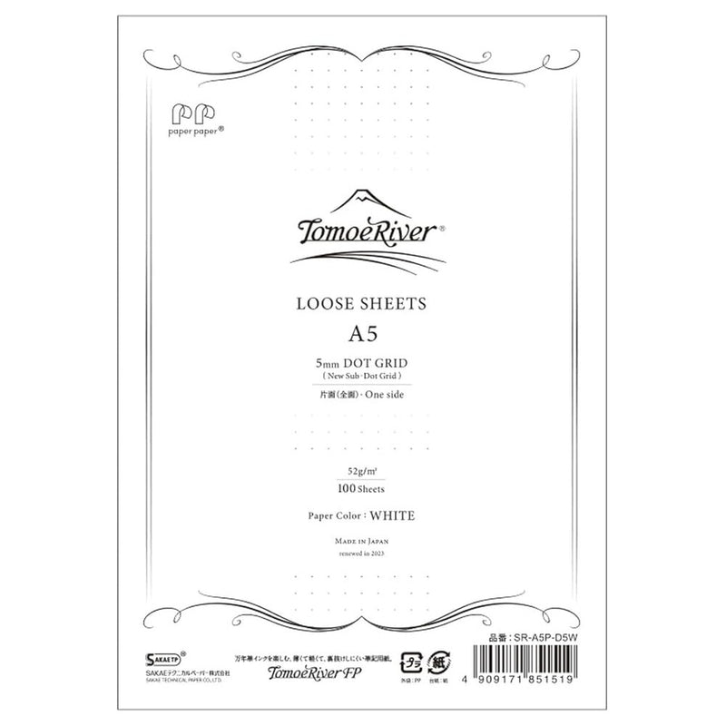 Sanzen Tomoe River Loose Sheets, A5, 100-sheet, 52gsm, Dotted, White