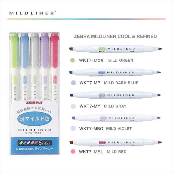 Zebra Mildliner Highlighter Cool & Refined 5 Colour Set