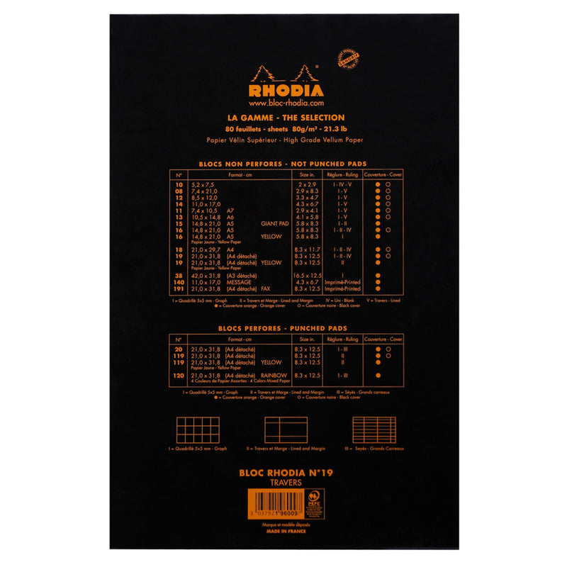 Rhodia No. 19 (A4+) Notepad - Black, Lined
