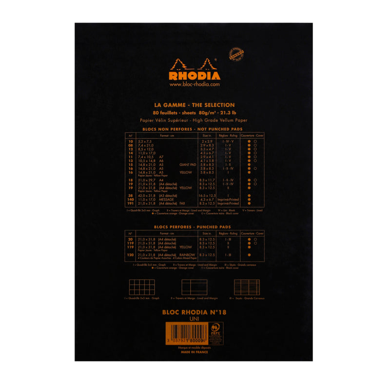 Rhodia No. 18 (A4) Notepad - Black, Blank