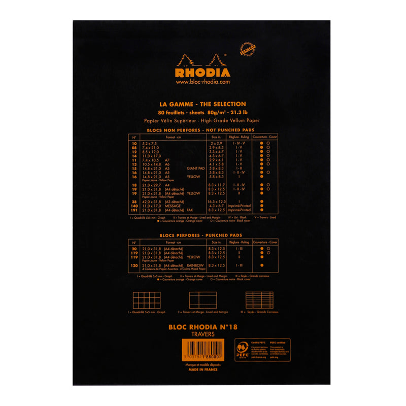 Rhodia No. 18 (A4) Notepad - Black, Lined