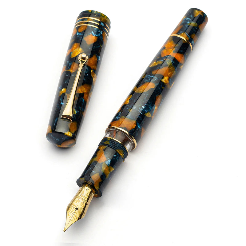 Leonardo Officina Italiana Momento Zero Grande 2.0 Fountain Pen - Crepuscolo Marino, Gold Trim