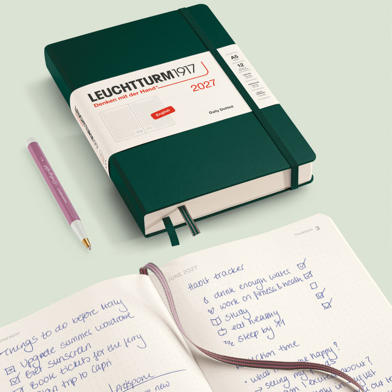 Leuchtturm1917 - 2027 Daily Planner (A5), Hardcover, Dotted, Forest Green