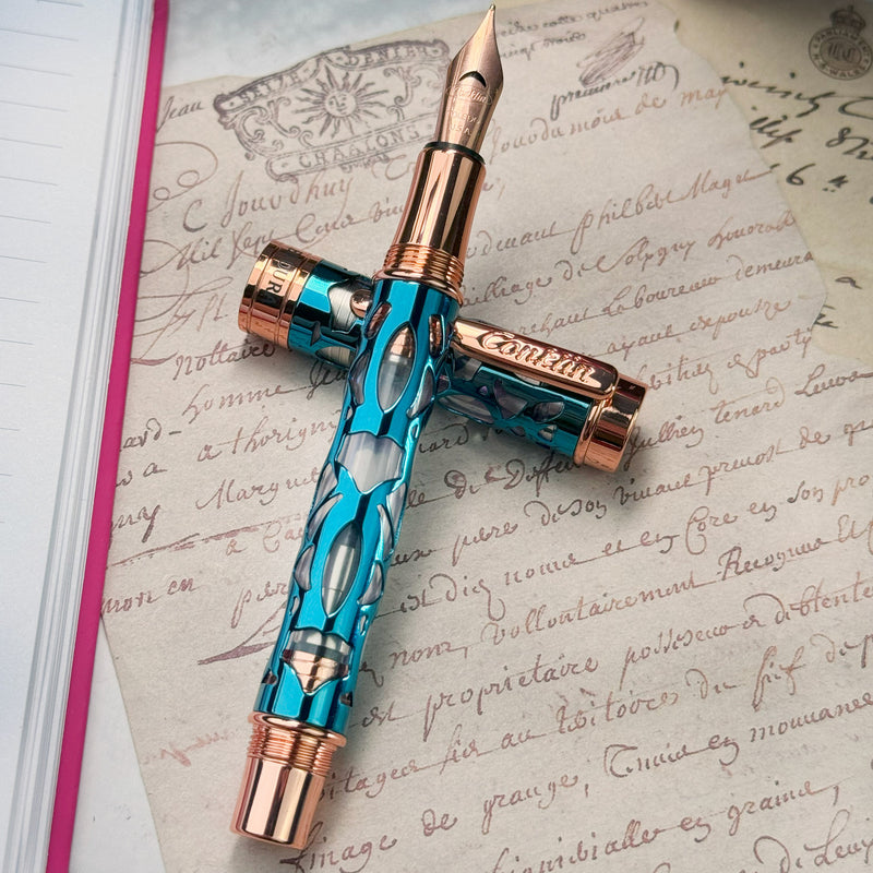 Conklin Endura Deco Crest Demonstrator Fountain Pen - Blue / Rose Gold