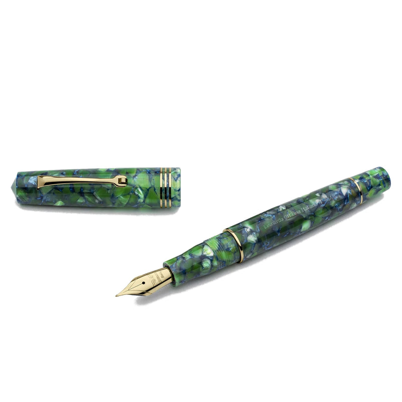 Leonardo Officina Italiana Momento Zero Fountain Pen - Iride Green/Blue, Gold Trim