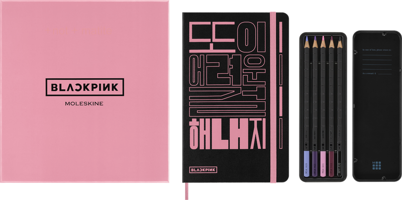 Moleskine x BLACKPINK Limited Edition Sketchbook and Watercolour Pencils Drawing Set - Large, Plain